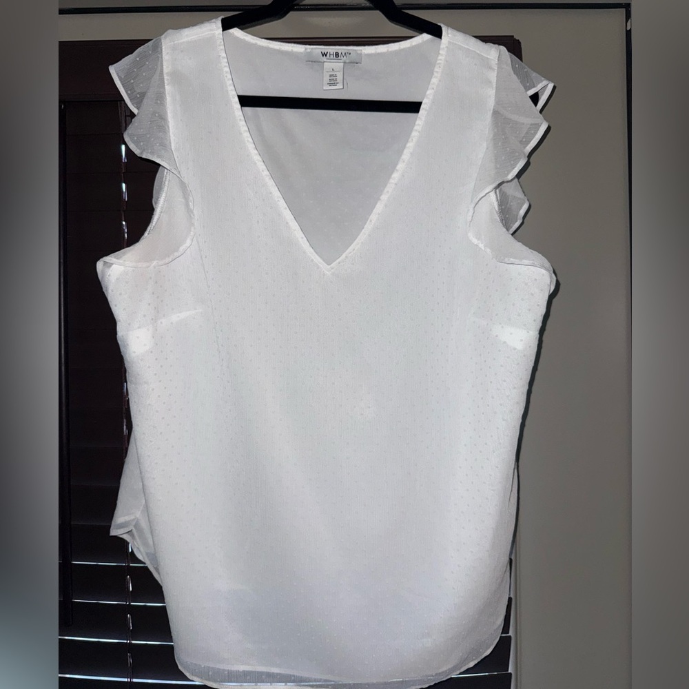 White House Black Market V-Neck Ruffle Sleeve Blouse